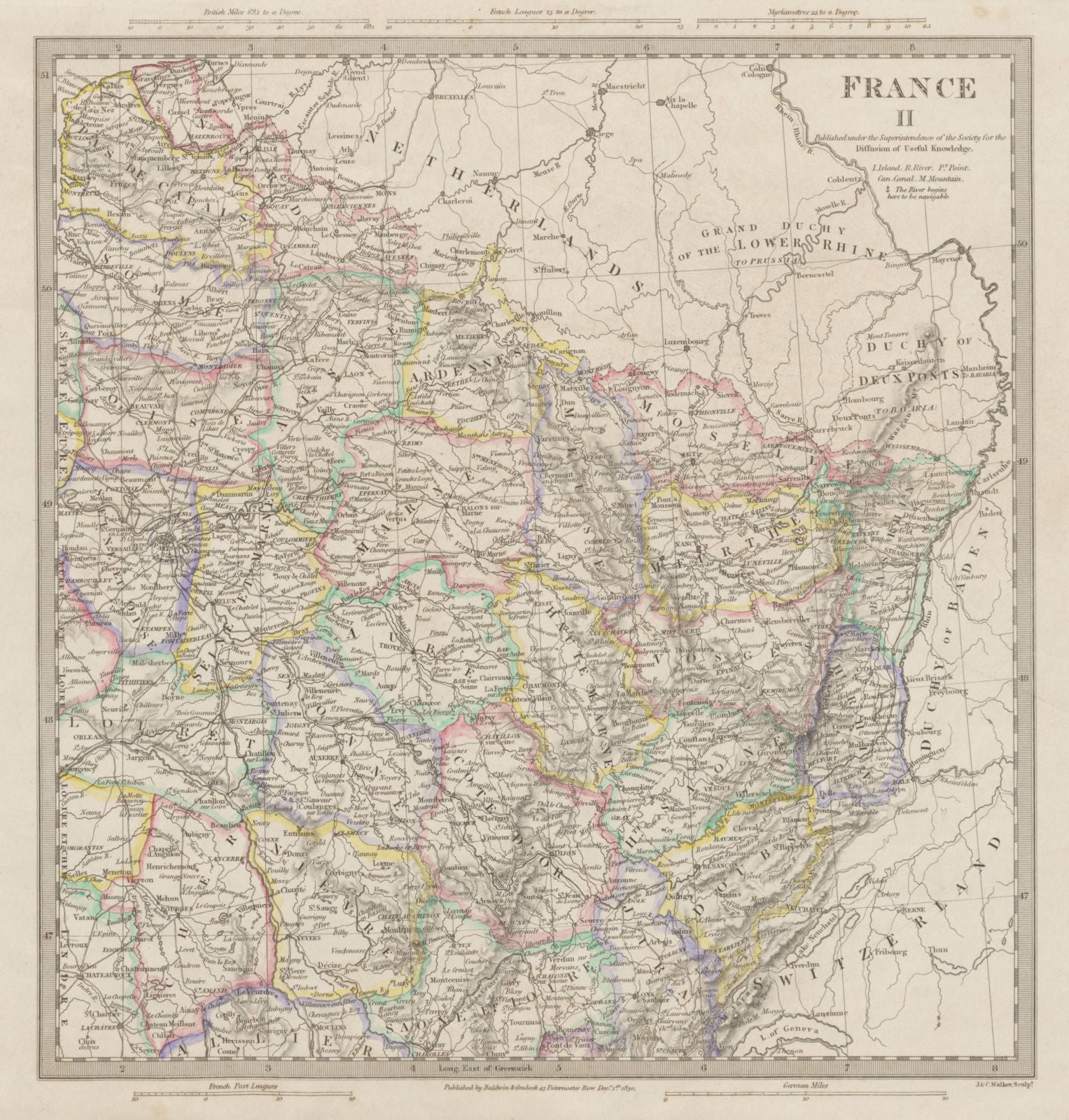 FRANCE N EAST. Champagne Alsace Lorraine Picardie Bourgogne Nord SDUK 1844 map